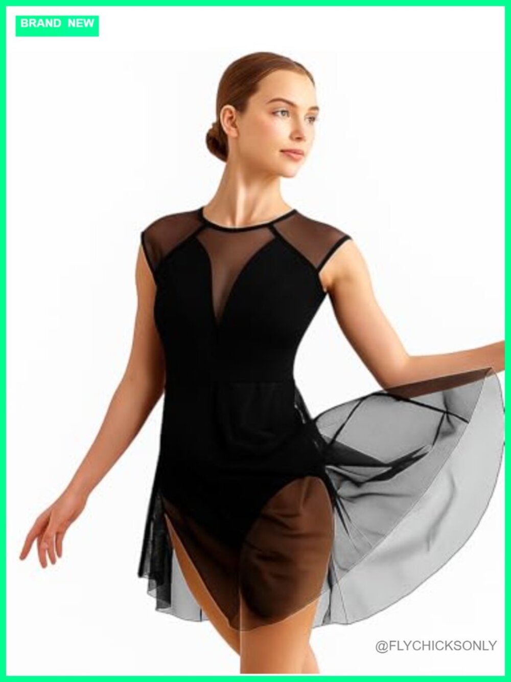 Women's Lyrical Dance Costume Dress Cap Sleeve Backless Mesh
